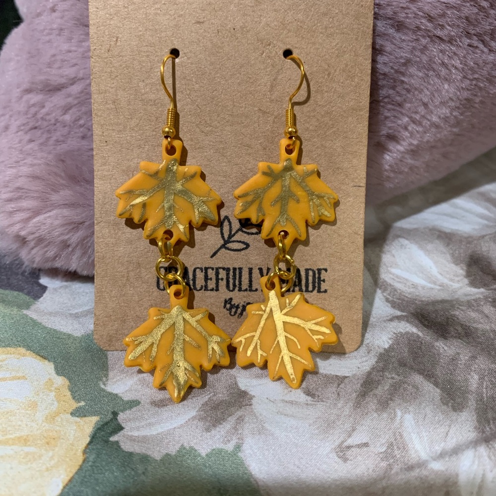 Fall Leaf Clay Dangle Earrings NWT